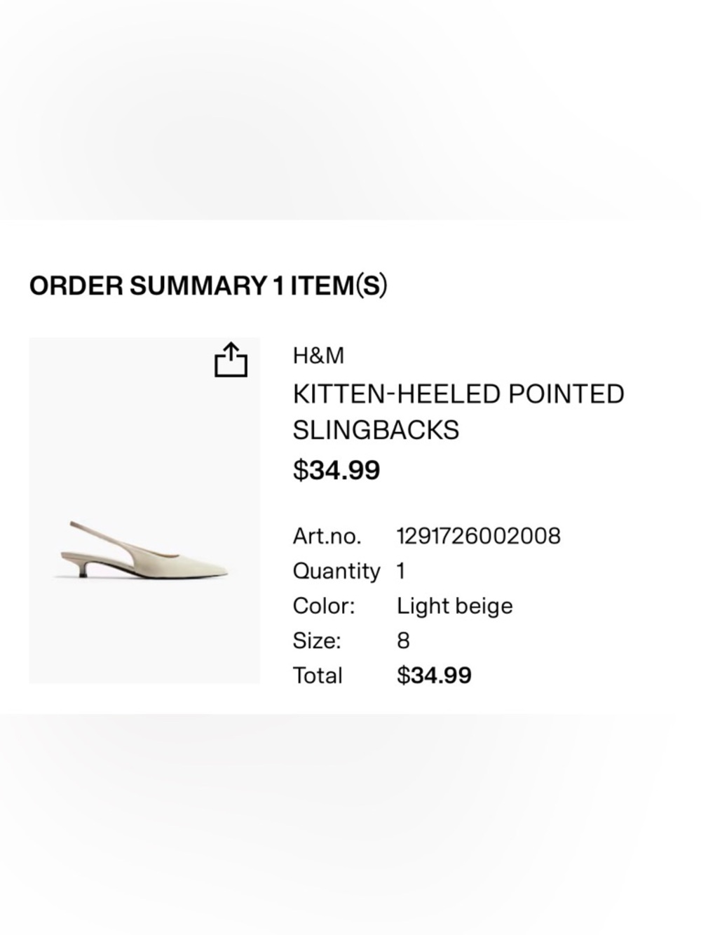 H&M Light Beige Pointed Slingback Kitten Heels